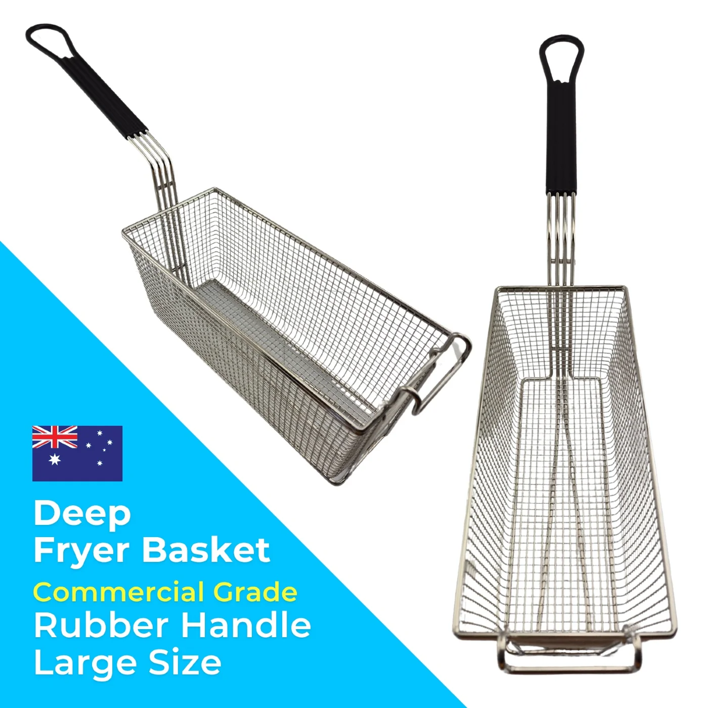 Deep Fryer Basket - Rectangle - Rubber Handle - Image 3
