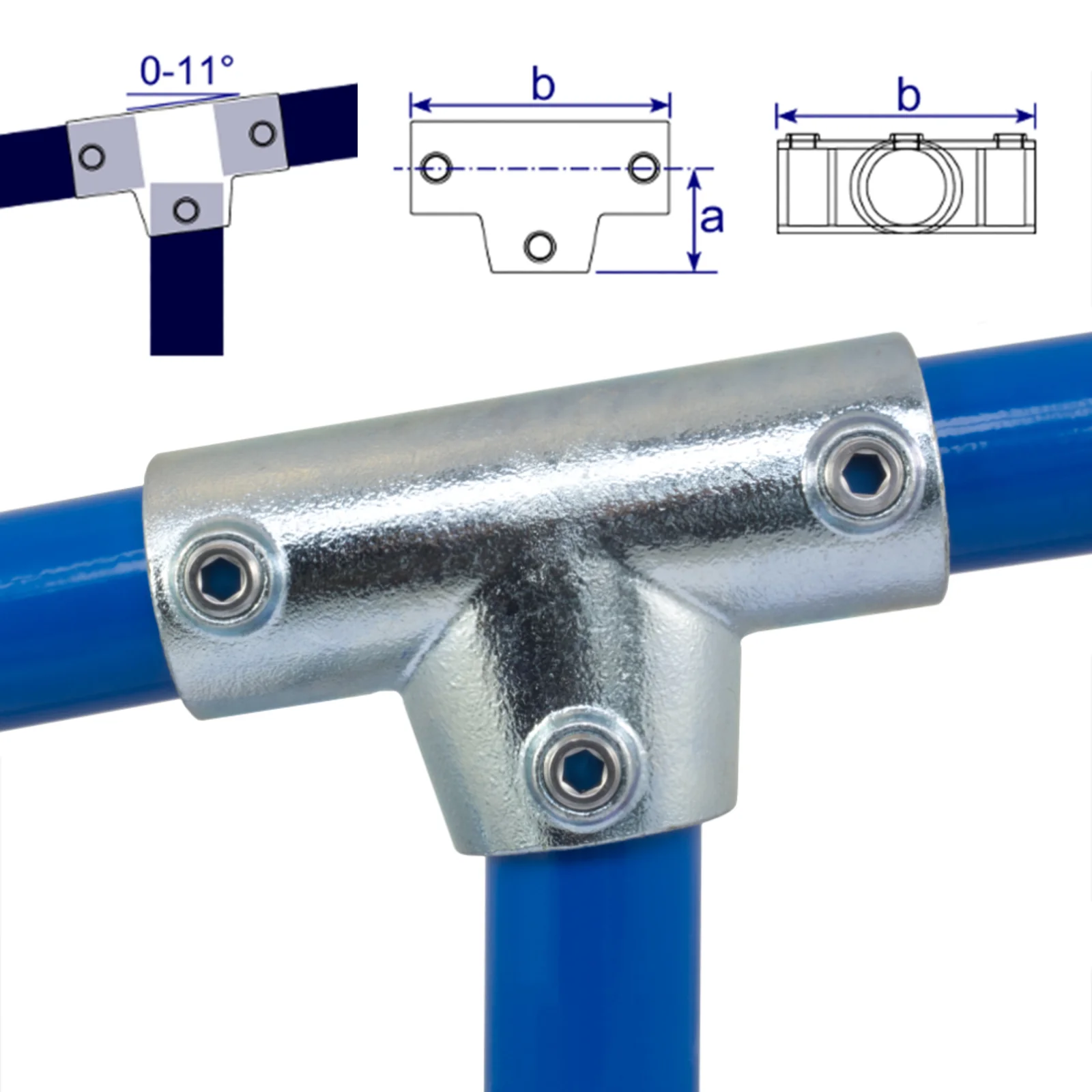 Slope Long T, 0 to 11 Degrees for Galvanised Pipe (Interclamp Code 155) - Image 3